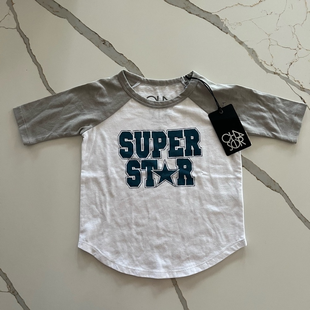 NWT Chaser Toddler Boys Gray/White Super Star 3/4 Sleeve Graphic Tee Size: 3